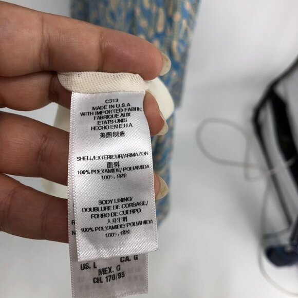 Juicy Couture Blue Beige multicolor Tiered Chiffon Paisley Maxi Dress size L - Picture 5 of 14